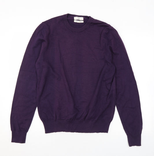 Marks and Spencer Mens Purple Round Neck Cotton Pullover Jumper Size M Long Sleeve