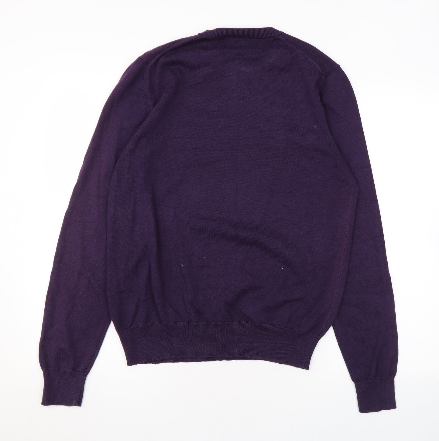 Marks and Spencer Mens Purple Round Neck Cotton Pullover Jumper Size M Long Sleeve