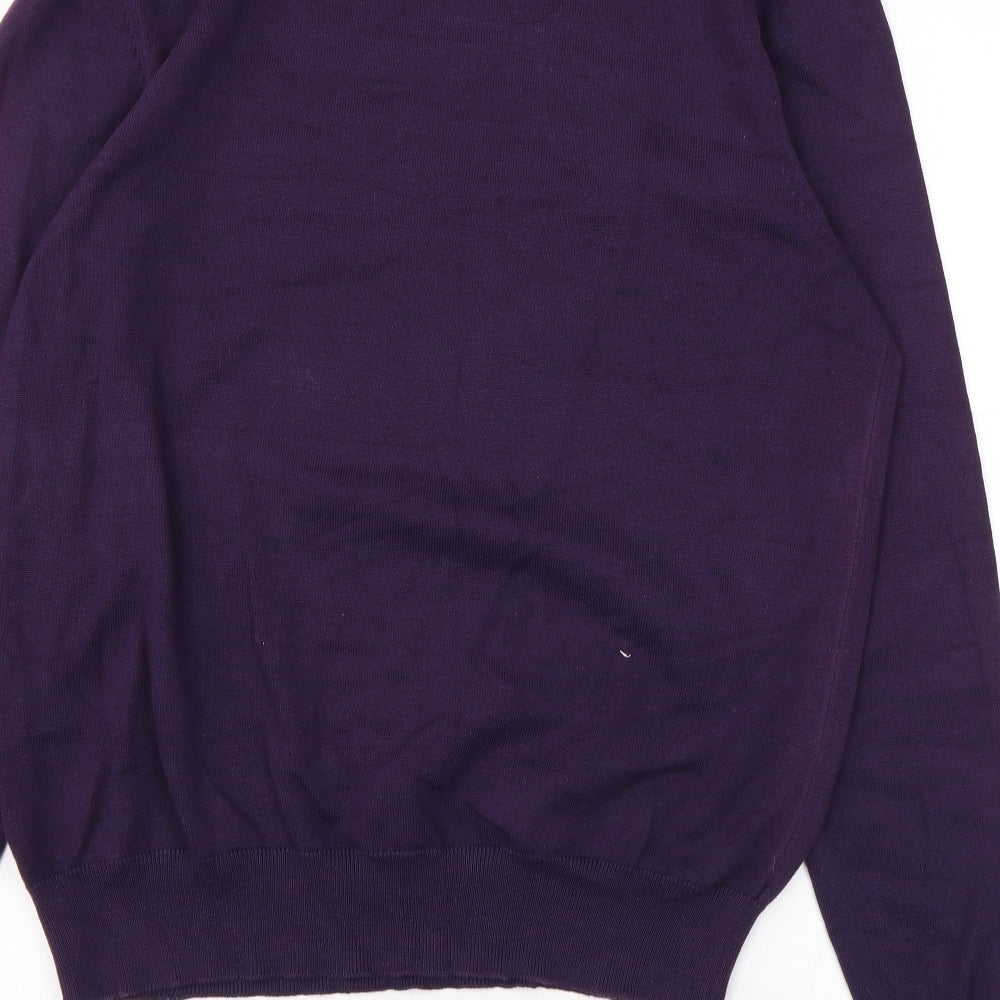 Marks and Spencer Mens Purple Round Neck Cotton Pullover Jumper Size M Long Sleeve