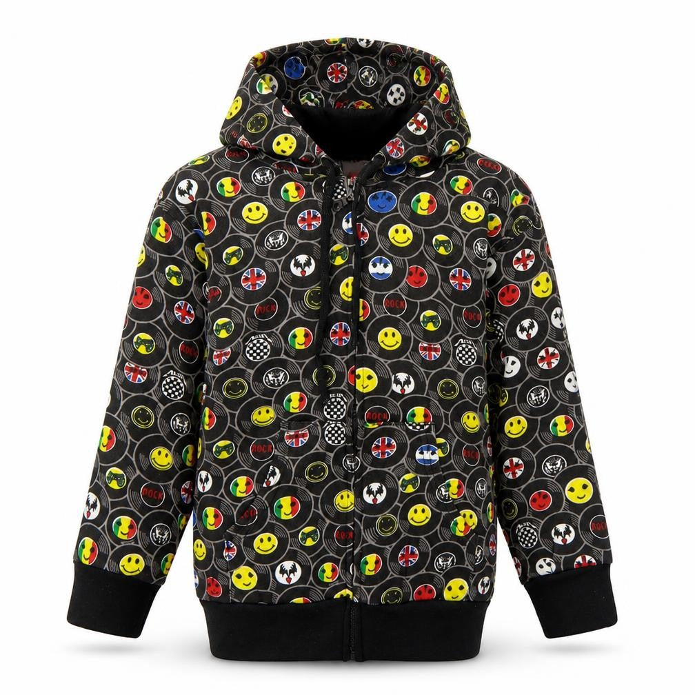 Front view of Bubble boys’ multicoloured geometric polyester full zip hoodie, size 6, years zip