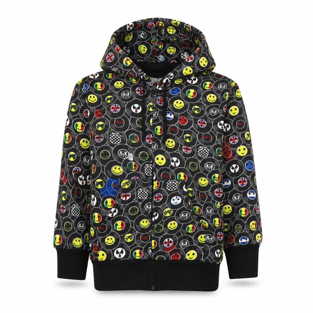 Front view of Bubble boys’ multicoloured geometric polyester full zip hoodie, size 6, years zip