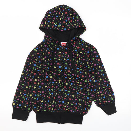 Bubble Girls Black Geometric Cotton Full Zip Hoodie Size 6 Years Zip - Star print