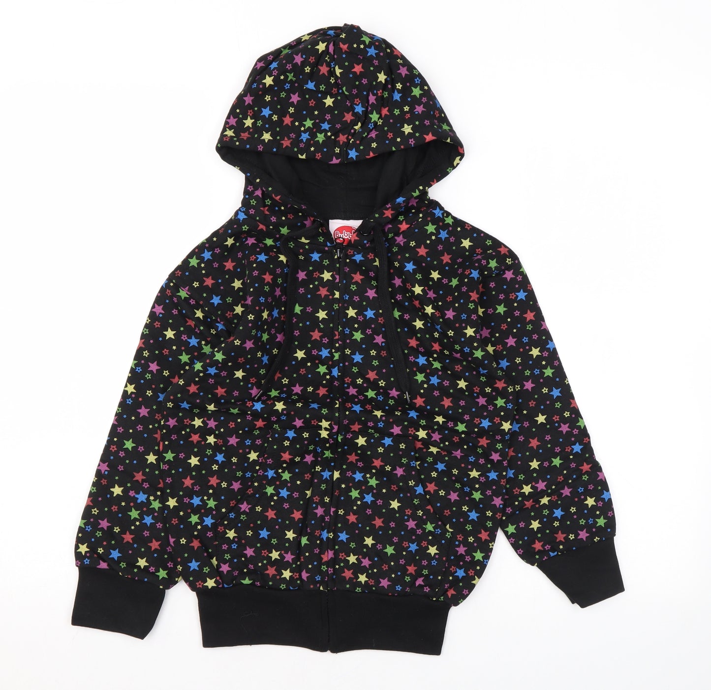 Bubble Girls Black Geometric Cotton Full Zip Hoodie Size 6 Years Zip - Star print