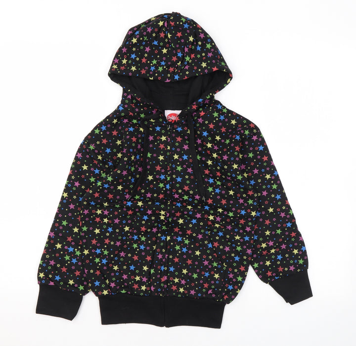 Bubble Girls Black Geometric Cotton Full Zip Hoodie Size 6 Years Zip - Star print