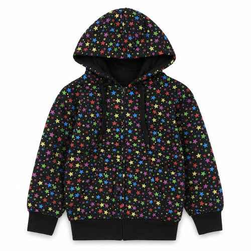 Bubble Girls Black Geometric Cotton Full Zip Hoodie Size 6 Years Zip - Star print