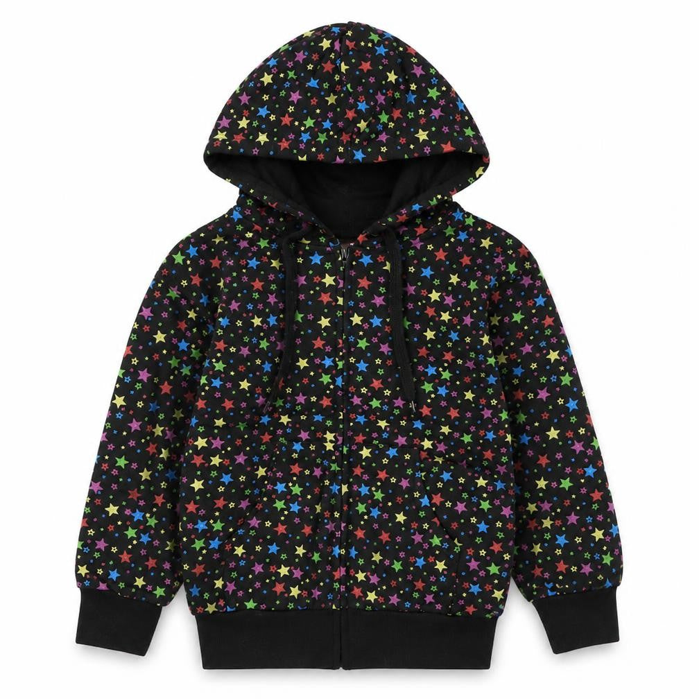 Bubble Girls Black Geometric Cotton Full Zip Hoodie Size 6 Years Zip - Star print