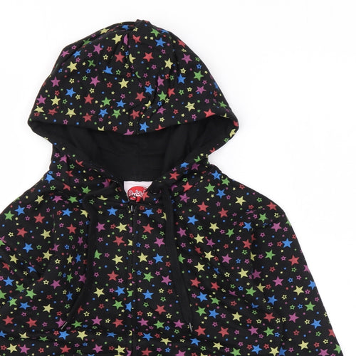 Bubble Girls Black Geometric Cotton Full Zip Hoodie Size 6 Years Zip - Star print