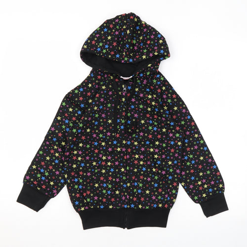 Bubble Girls Black Geometric Cotton Full Zip Hoodie Size 6 Years Zip - Star print
