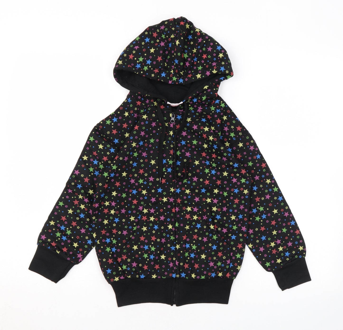 Bubble Girls Black Geometric Cotton Full Zip Hoodie Size 6 Years Zip - Star print