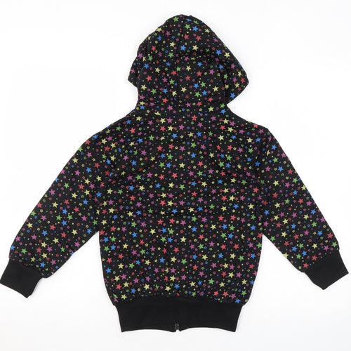 Bubble Girls Black Geometric Cotton Full Zip Hoodie Size 6 Years Zip - Star print