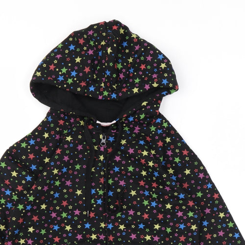 Bubble Girls Black Geometric Cotton Full Zip Hoodie Size 6 Years Zip - Star print