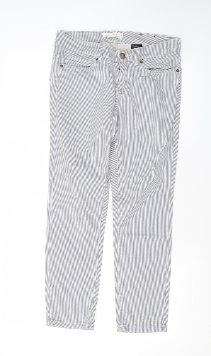 H&M Womens Blue Striped Cotton Straight Jeans Size 10 L24 in Regular Zip