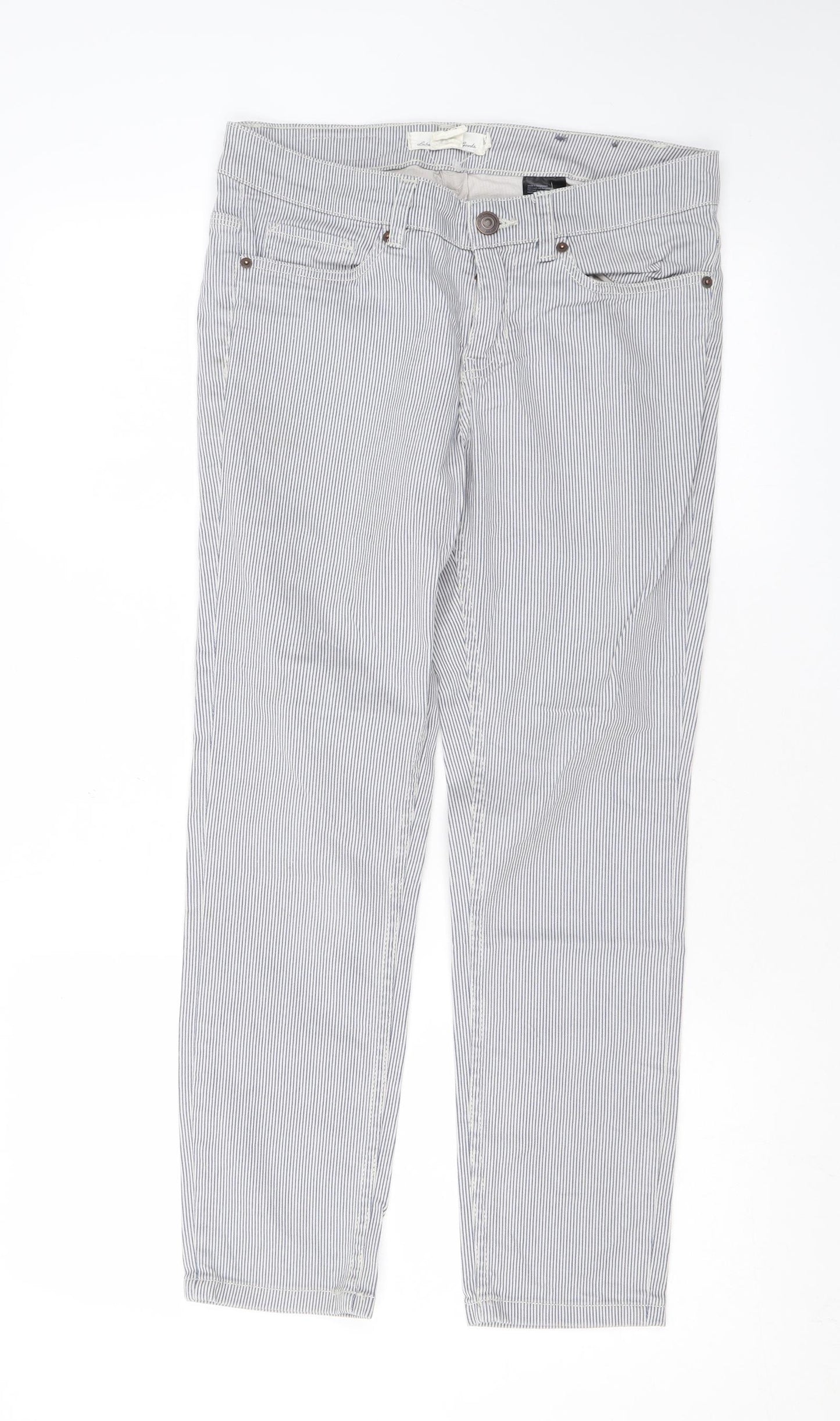 H&M Womens Blue Striped Cotton Straight Jeans Size 10 L24 in Regular Zip