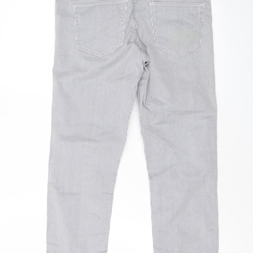 H&M Womens Blue Striped Cotton Straight Jeans Size 10 L24 in Regular Zip