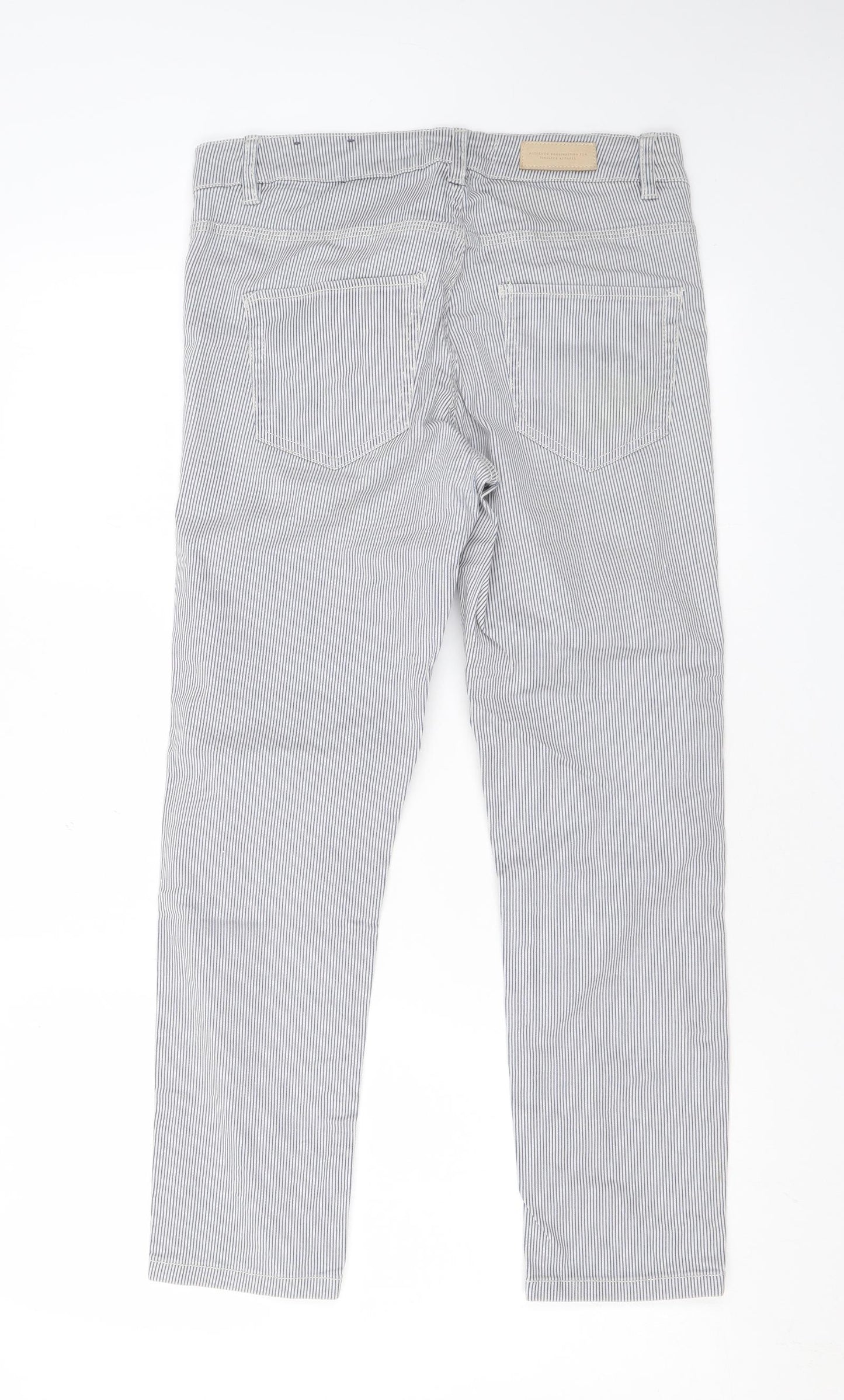 H&M Womens Blue Striped Cotton Straight Jeans Size 10 L24 in Regular Zip