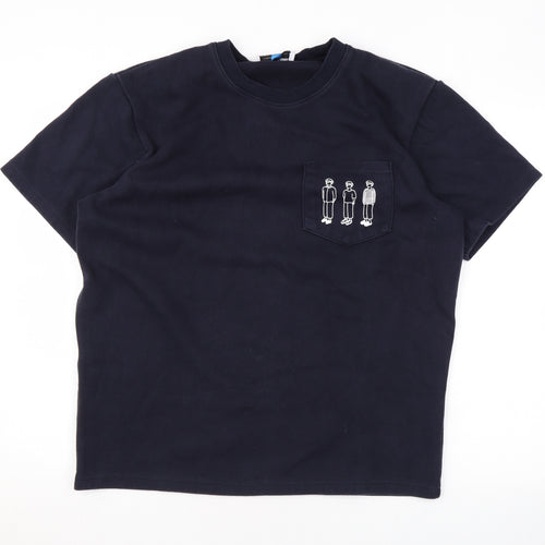 MPlayground Mens Blue Cotton T-Shirt Size M Round Neck