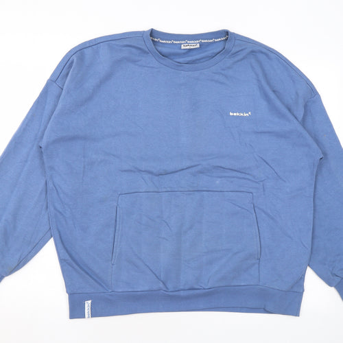Bekkin Mens Blue Cotton Pullover Sweatshirt Size L