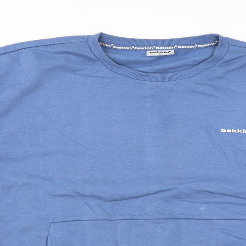 Bekkin Mens Blue Cotton Pullover Sweatshirt Size L