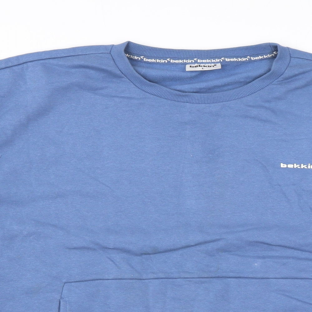 Bekkin Mens Blue Cotton Pullover Sweatshirt Size L