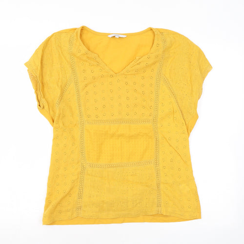 NEXT Womens Yellow Floral Cotton Basic T-Shirt Size 10 V-Neck