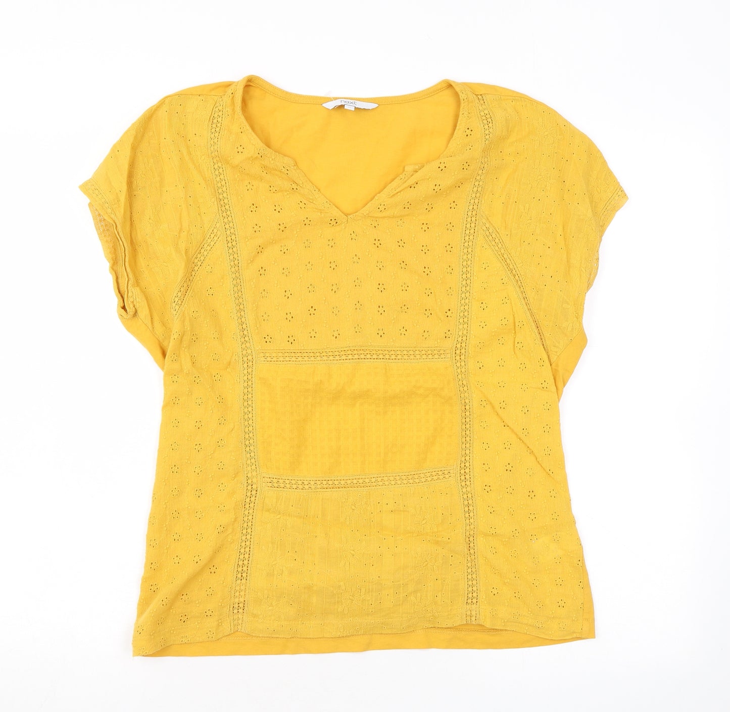 NEXT Womens Yellow Floral Cotton Basic T-Shirt Size 10 V-Neck