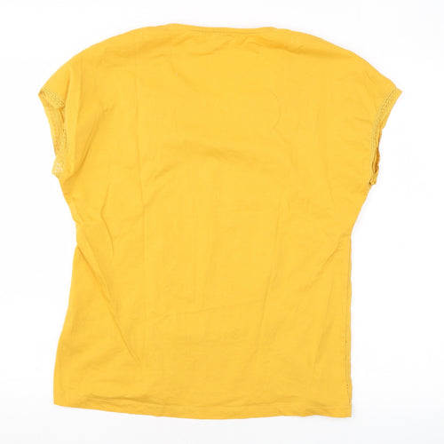 NEXT Womens Yellow Floral Cotton Basic T-Shirt Size 10 V-Neck