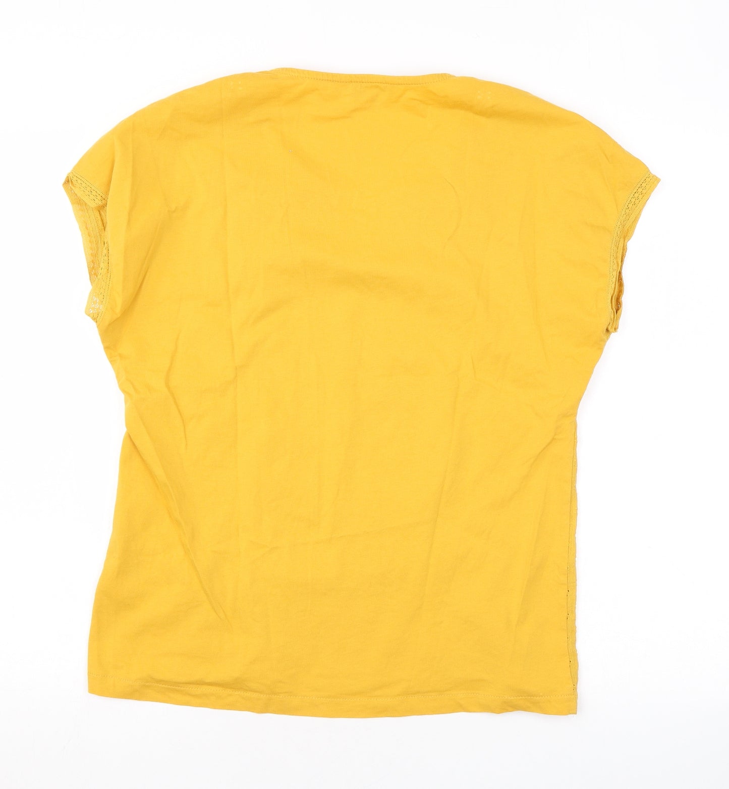 NEXT Womens Yellow Floral Cotton Basic T-Shirt Size 10 V-Neck