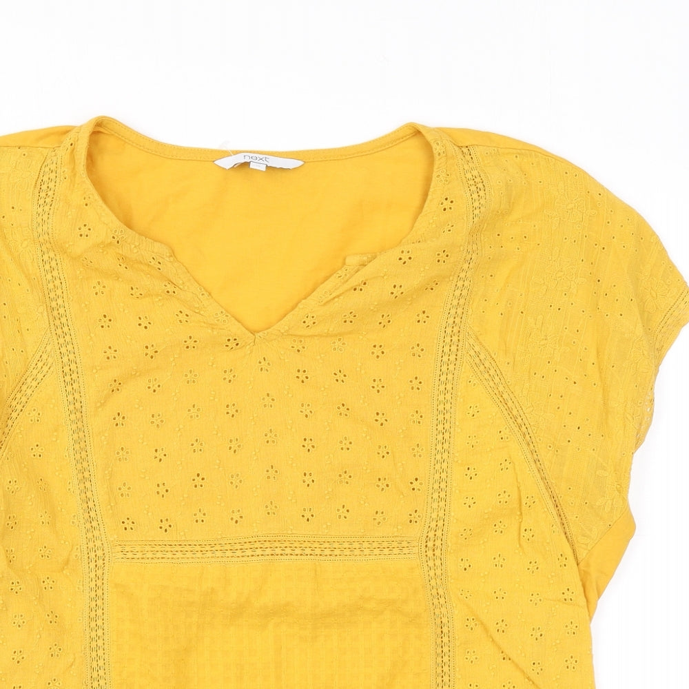 NEXT Womens Yellow Floral Cotton Basic T-Shirt Size 10 V-Neck