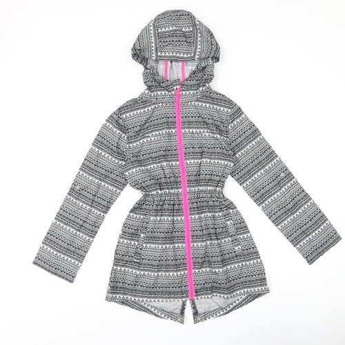 YD Girls White Geometric Overcoat Coat Size 10-11 Years Zip