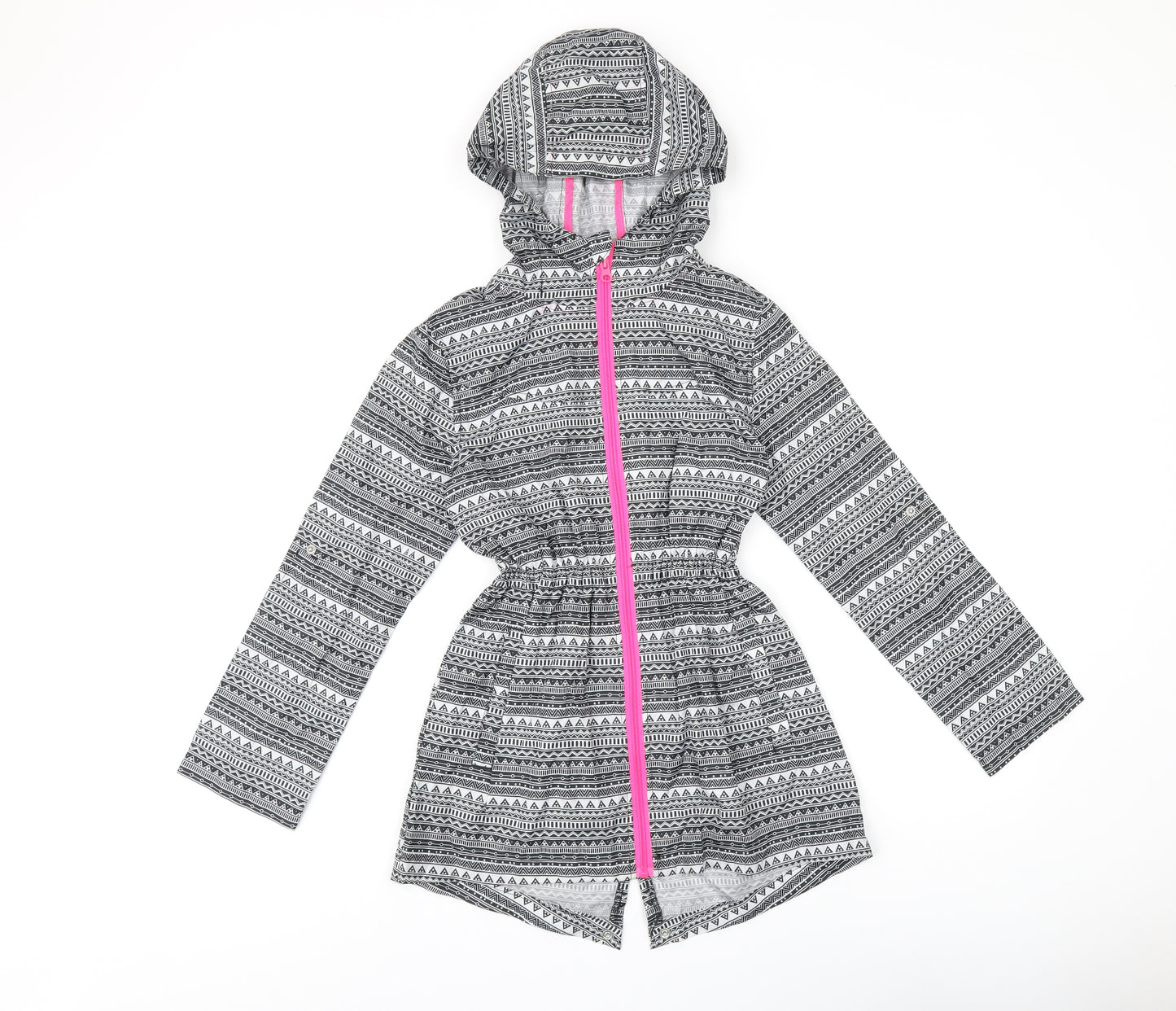 YD Girls White Geometric Overcoat Coat Size 10-11 Years Zip