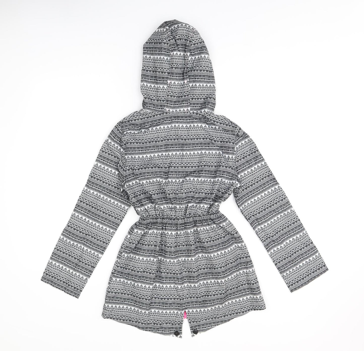 YD Girls White Geometric Overcoat Coat Size 10-11 Years Zip