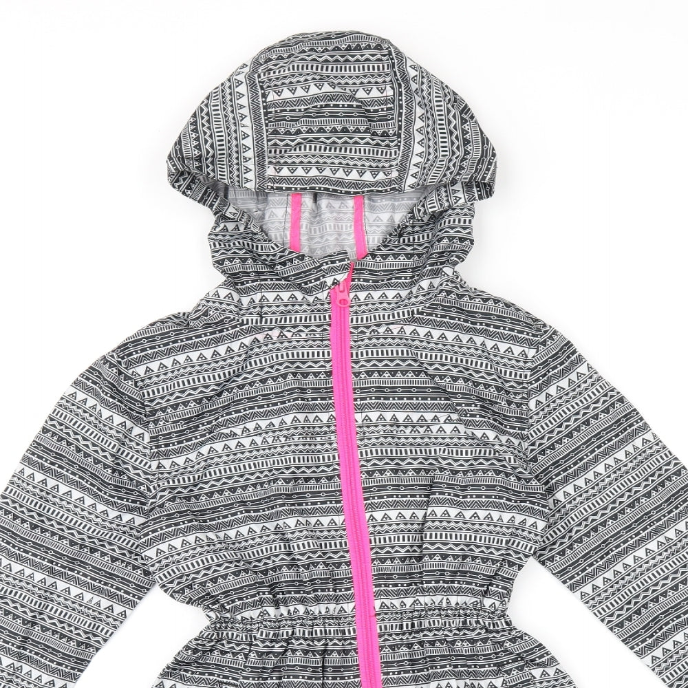 YD Girls White Geometric Overcoat Coat Size 10-11 Years Zip