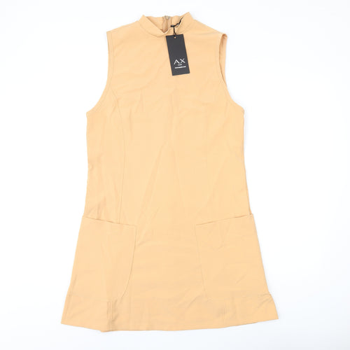 AX Paris Womens Orange Polyester Shift Size 12 Round Neck Zip