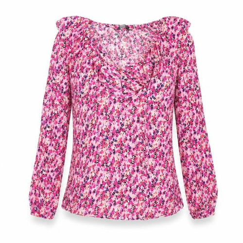 Marks and Spencer Womens Pink Floral Viscose Basic T-Shirt Size 8 V-Neck