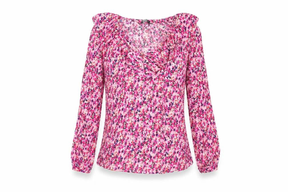 Marks and Spencer Womens Pink Floral Viscose Basic T-Shirt Size 8 V-Neck
