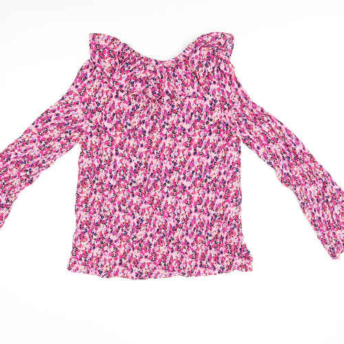 Marks and Spencer Womens Pink Floral Viscose Basic T-Shirt Size 8 V-Neck