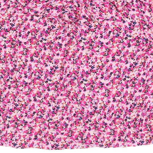 Marks and Spencer Womens Pink Floral Viscose Basic T-Shirt Size 8 V-Neck