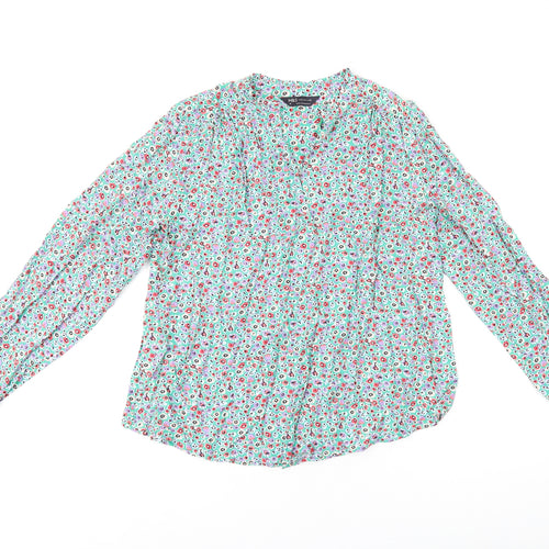Marks and Spencer Womens Green Floral Viscose Basic T-Shirt Size 10 V-Neck
