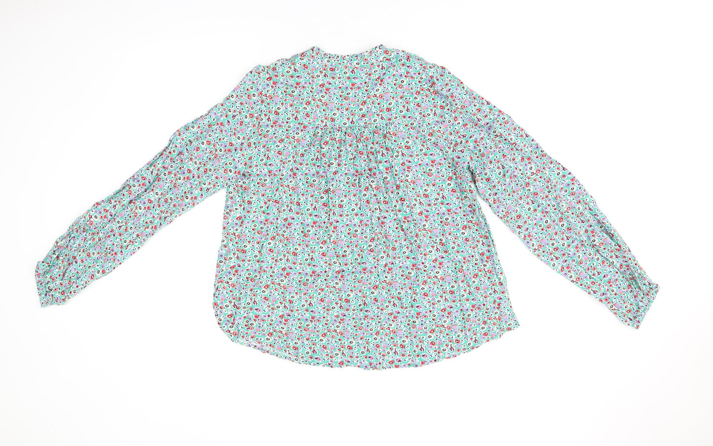 Marks and Spencer Womens Green Floral Viscose Basic T-Shirt Size 10 V-Neck