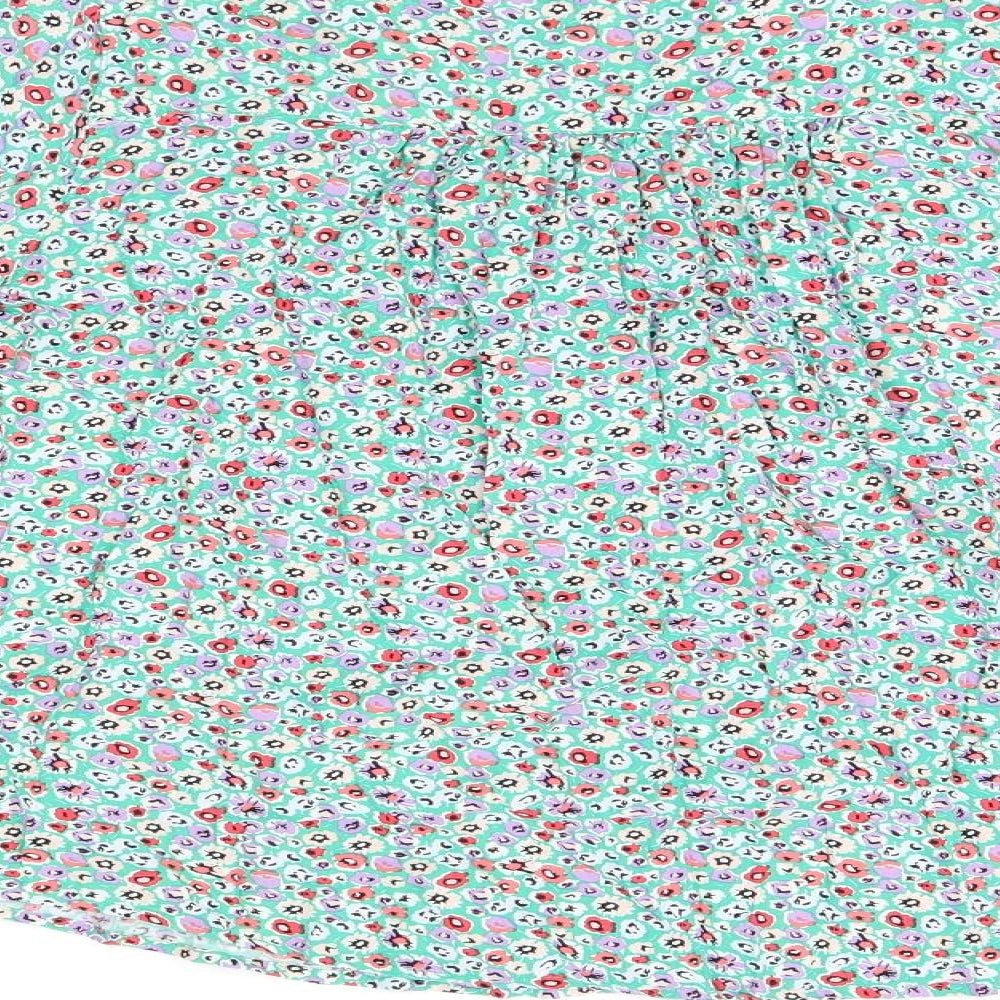 Marks and Spencer Womens Green Floral Viscose Basic T-Shirt Size 10 V-Neck