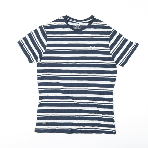 Threadbare Mens Blue Striped Cotton T-Shirt Size S Round Neck
