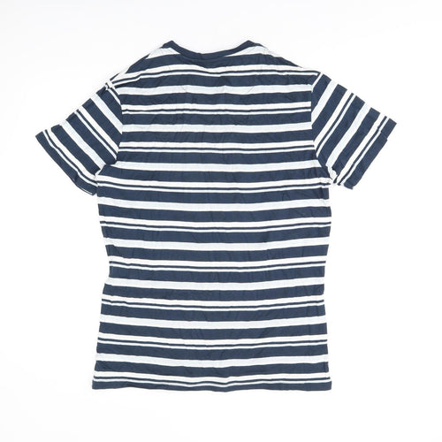 Threadbare Mens Blue Striped Cotton T-Shirt Size S Round Neck
