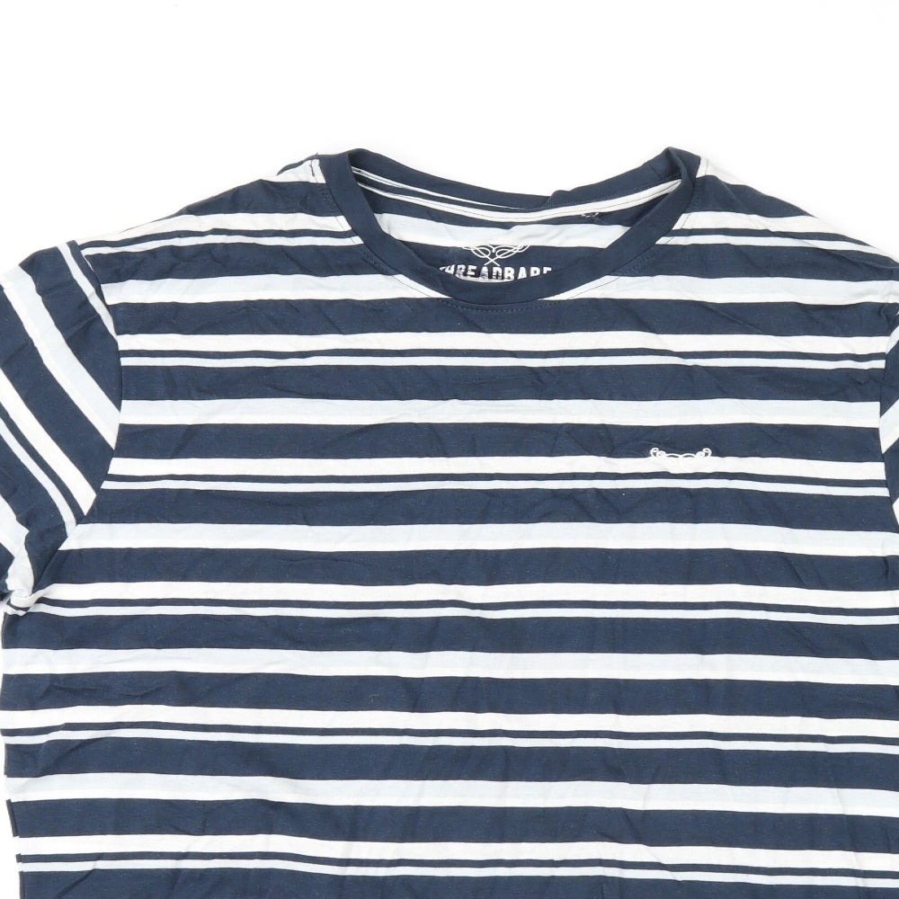 Threadbare Mens Blue Striped Cotton T-Shirt Size S Round Neck