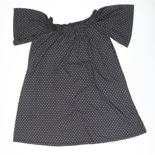 H&M Womens Black Geometric Polyester Shift Size S Off the Shoulder Pullover
