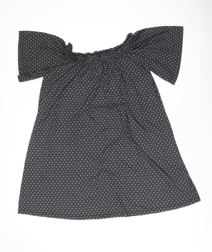 H&M Womens Black Geometric Polyester Shift Size S Off the Shoulder Pullover