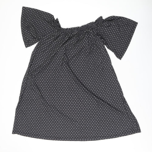 H&M Womens Black Geometric Polyester Shift Size S Off the Shoulder Pullover