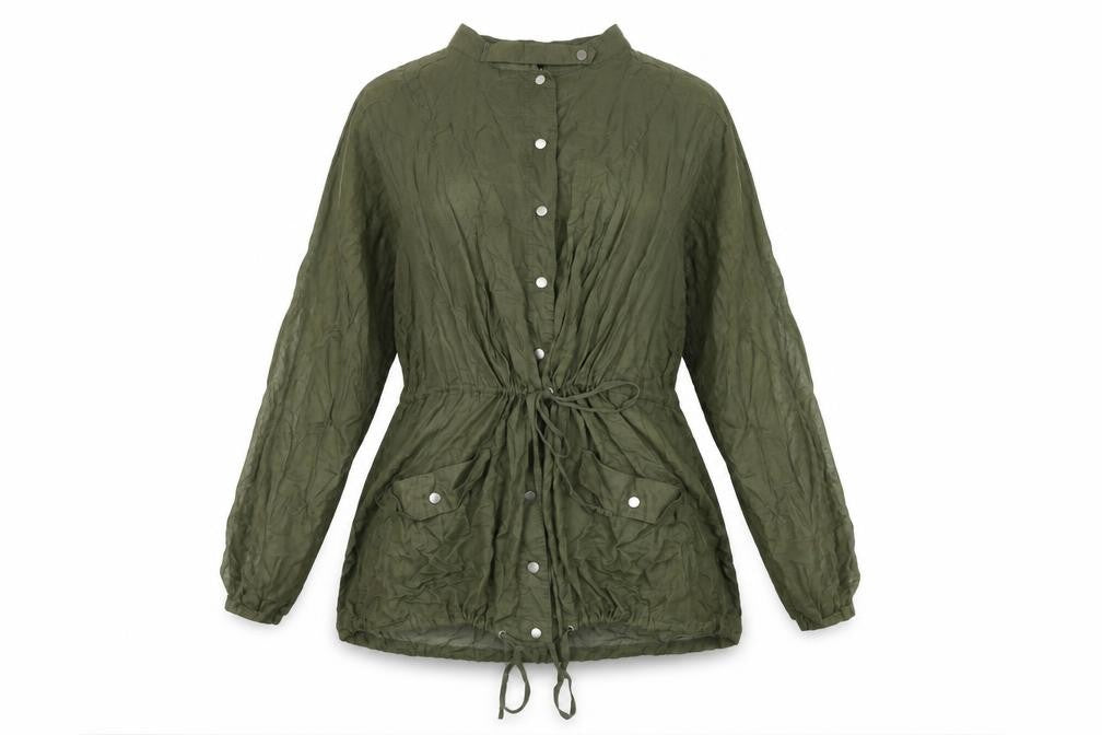 Front view of Torrid women’s green cotton basic button-up, size UK 4, round neck