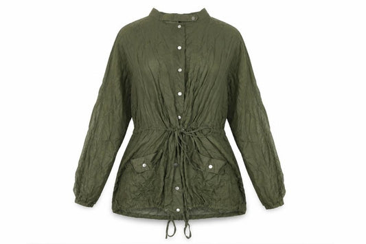 Front view of Torrid women’s green cotton basic button-up, size UK 4, round neck
