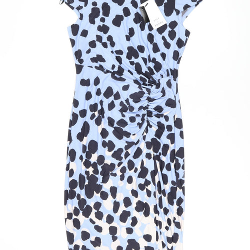 Lily&Franc Womens Blue Geometric Polyester Bodycon Size 10 Boat Neck Pullover