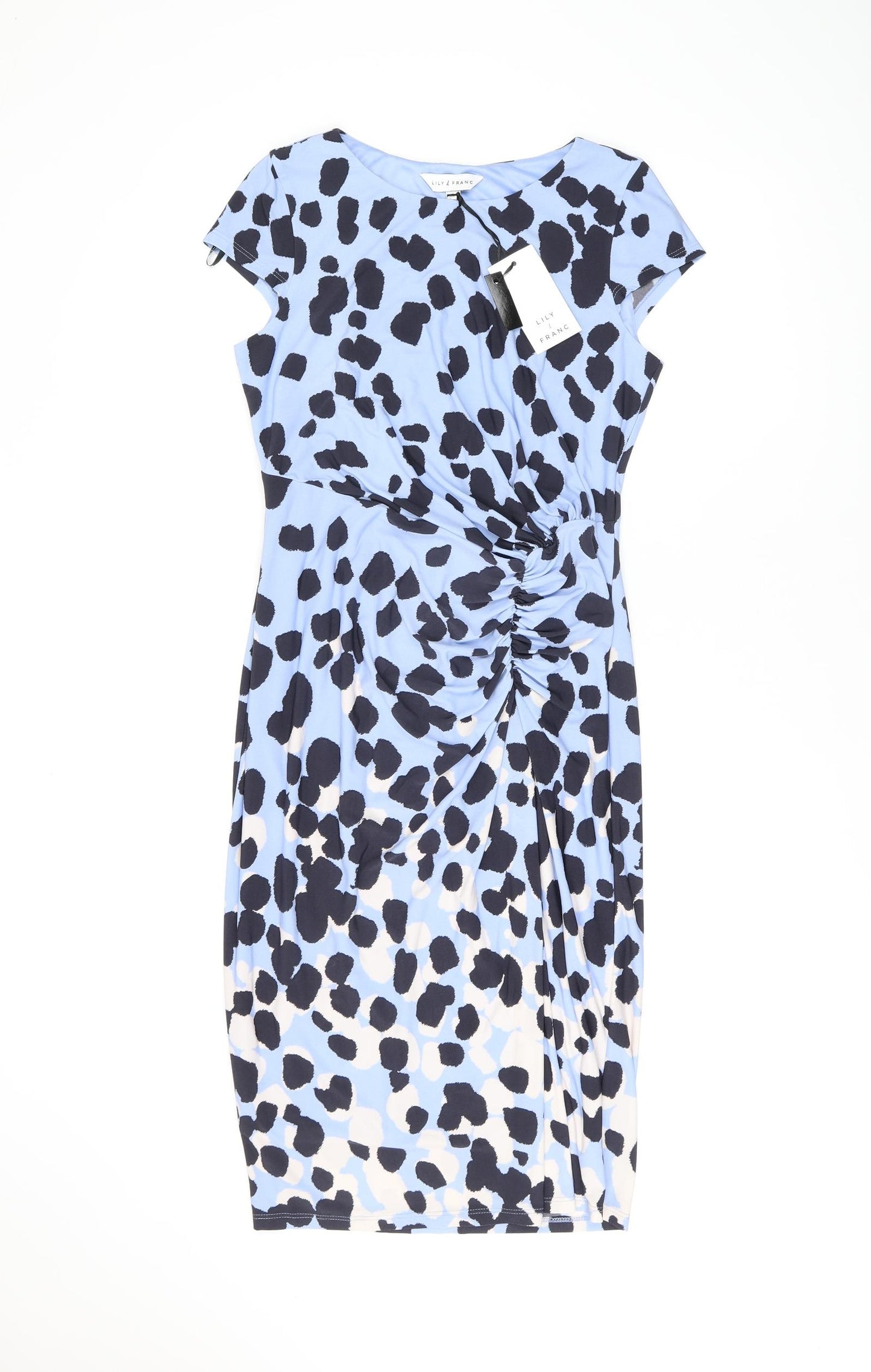 Lily&Franc Womens Blue Geometric Polyester Bodycon Size 10 Boat Neck Pullover